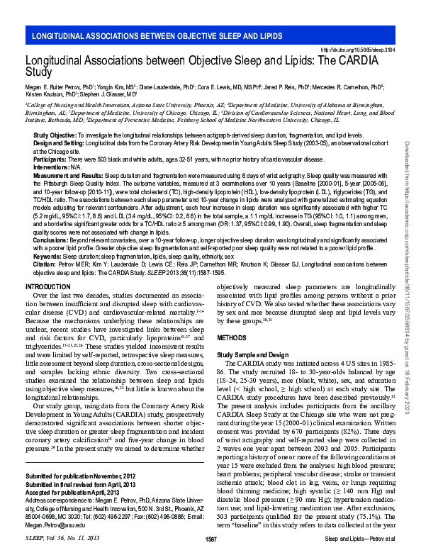 (PDF) Longitudinal Associations between Objective Sleep and Lipids: The ...