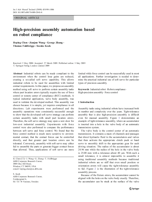 Pdf High Precision Assembly Automation Based On Robot Compliance Photo Inspiration