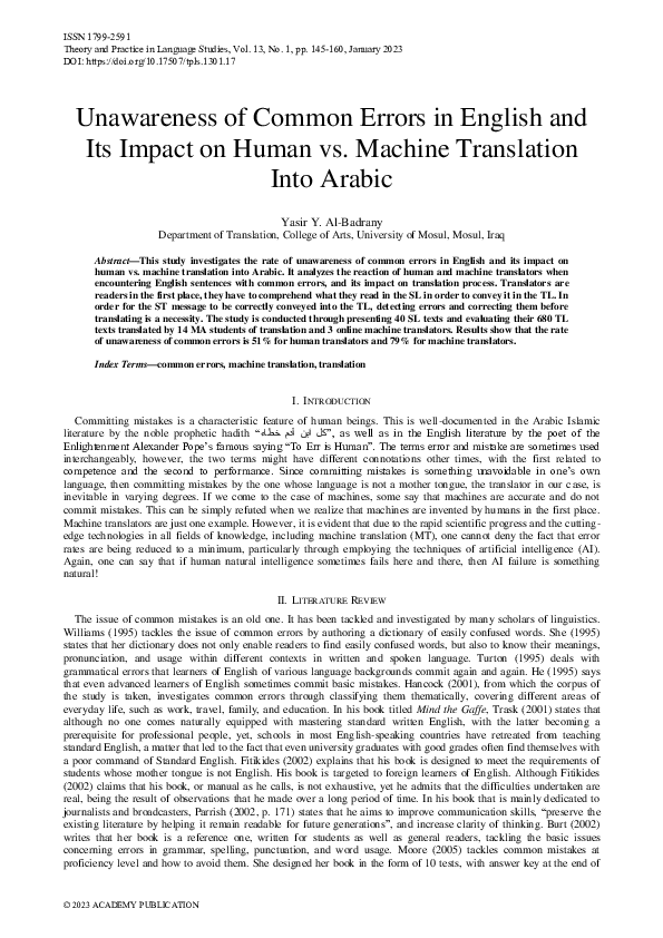 (PDF) Unawareness of Common Errors in English and Its Impact on Human ...