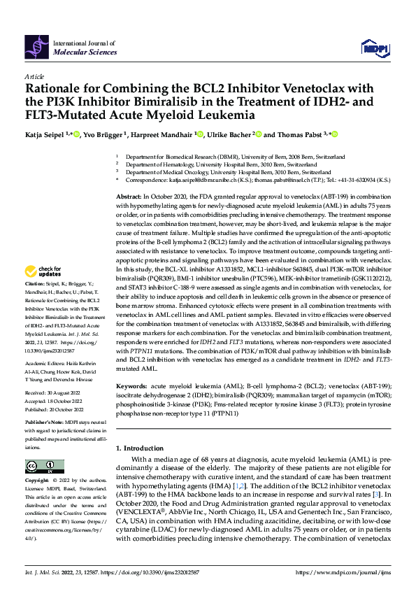 (PDF) Rationale for Combining the BCL2 Inhibitor Venetoclax with the ...