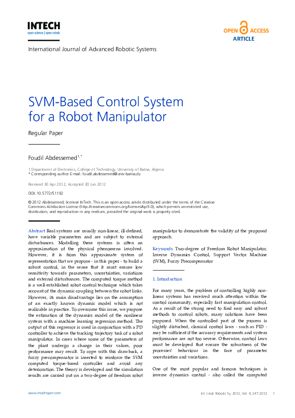 (PDF) SVM-Based Control System for a Robot Manipulator
