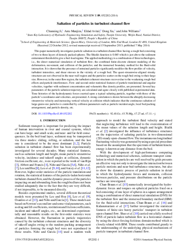 (PDF) Saltation of particles in turbulent channel flow