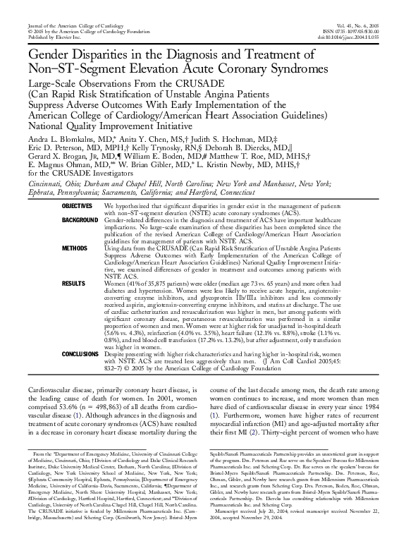 (PDF) Gender disparities in the diagnosis and treatment of non–ST ...