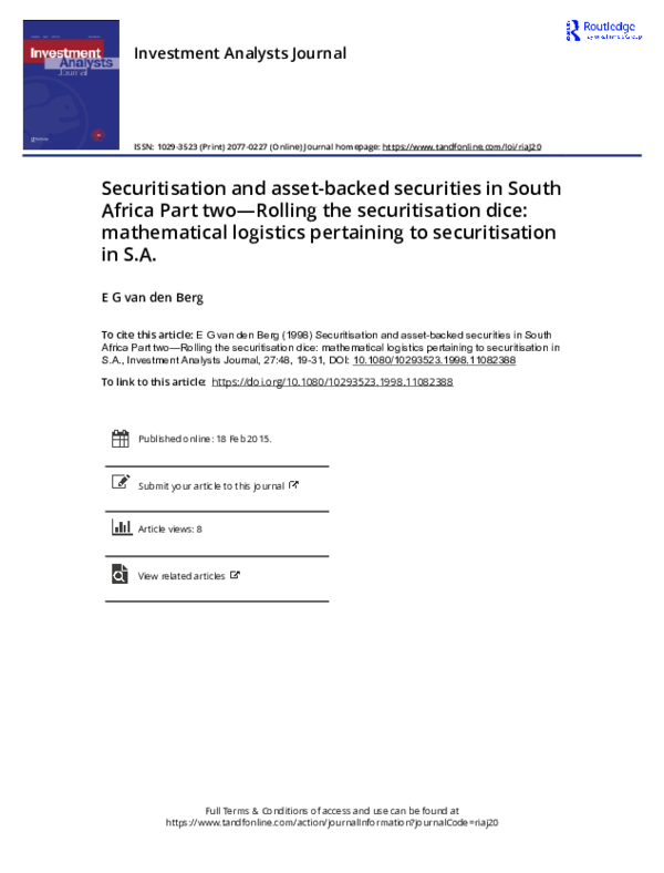 (PDF) Securitisation and asset-backed securities in South Africa Part ...