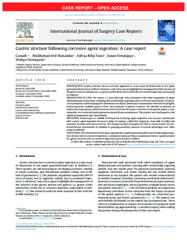 (PDF) Gastric stricture following corrosive agent ingestion: A case report