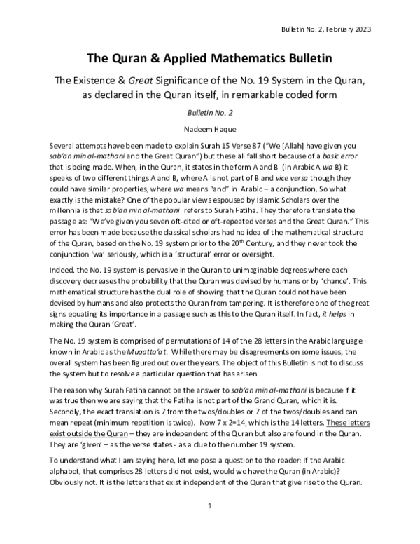 (PDF) The Existence & Great Significance of the No. 19 System in the