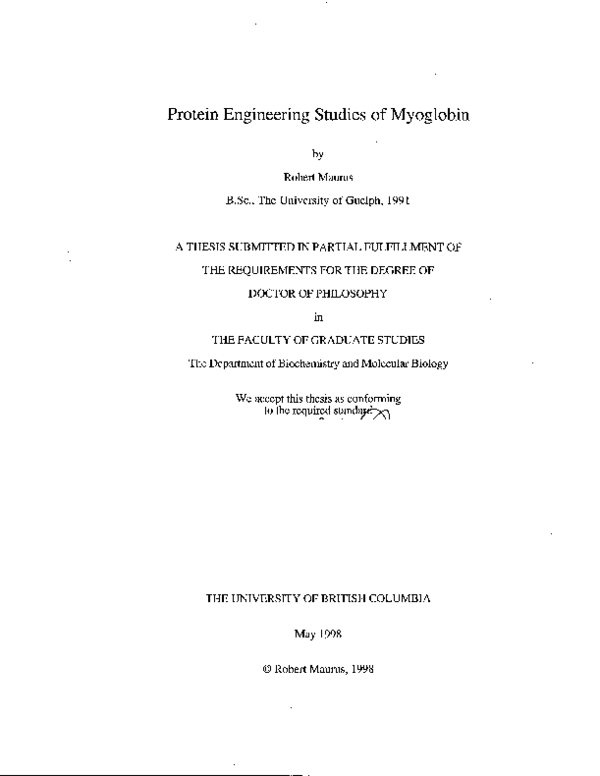 (PDF) Protein engineering studies of myoglobin