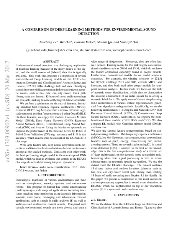 (PDF) A comparison of Deep Learning methods for environmental sound ...