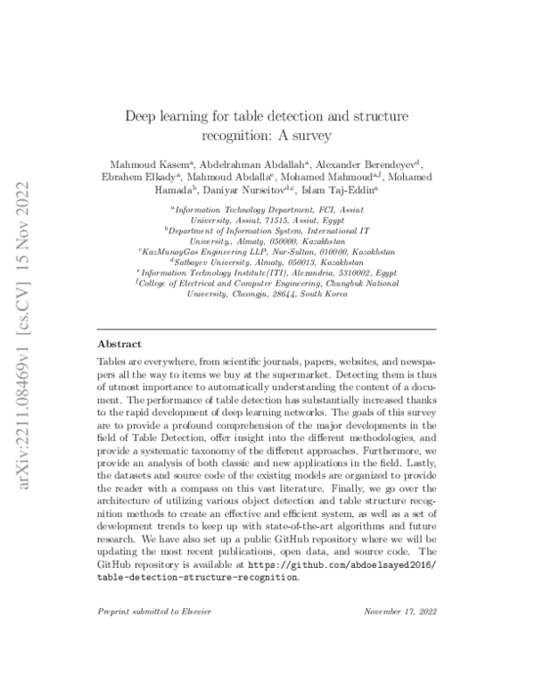 (PDF) Deep learning for table detection and structure recognition: A survey