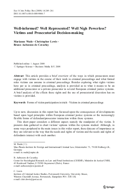 (PDF) Well-informed? Well Represented? Well Nigh Powerless? Victims and ...