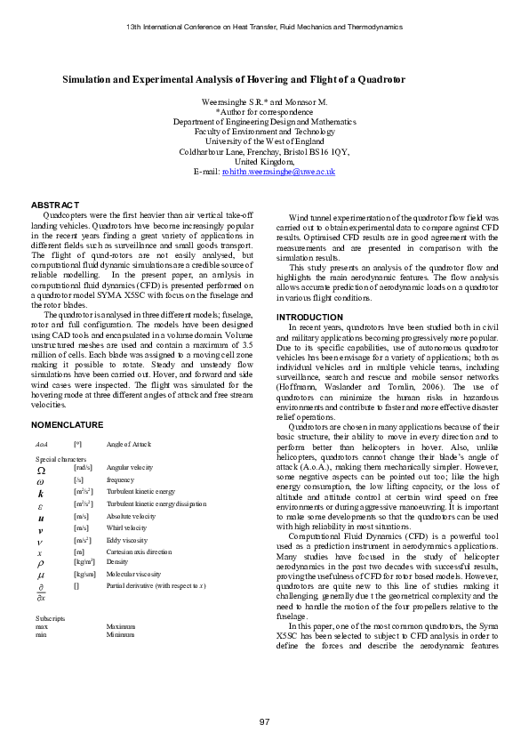 (PDF) Simulation and experimental analysis of hovering and flight of a ...