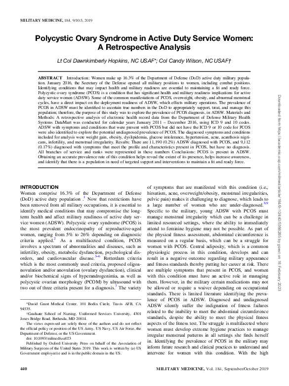 (PDF) Polycystic Ovary Syndrome in Active Duty Service Women: A ...