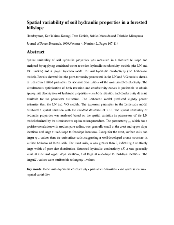 (PDF) Spatial Variability of Soil Hydraulic Properties in a Forested ...