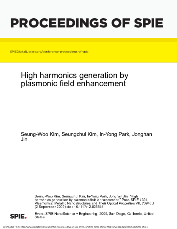 (PDF) High harmonics generation by plasmonic field enhancement