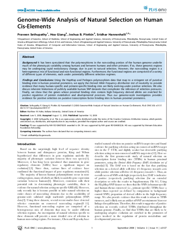 (PDF) Genome-Wide Analysis of Natural Selection on Human Cis-Elements