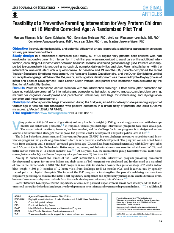 (PDF) Feasibility of a Preventive Parenting Intervention for Very ...