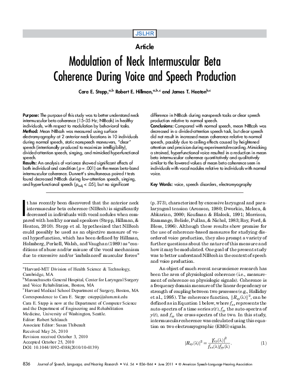 (PDF) Modulation of Neck Intermuscular Beta Coherence During Voice and ...