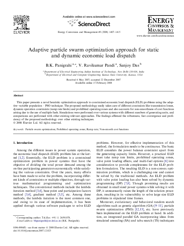 (PDF) Adaptive particle swarm optimization approach for static and ...