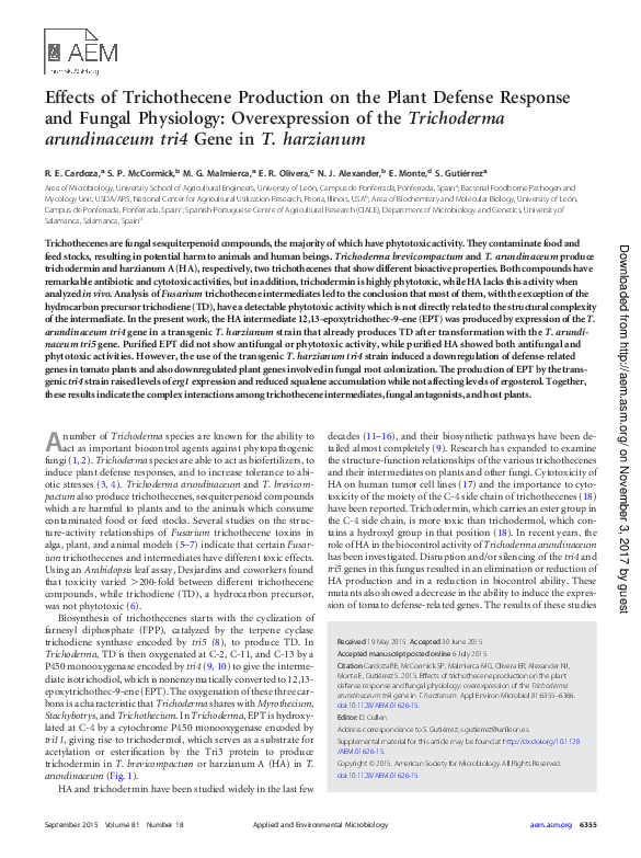 (PDF) Effects of Trichothecene Production on the Plant Defense Response ...