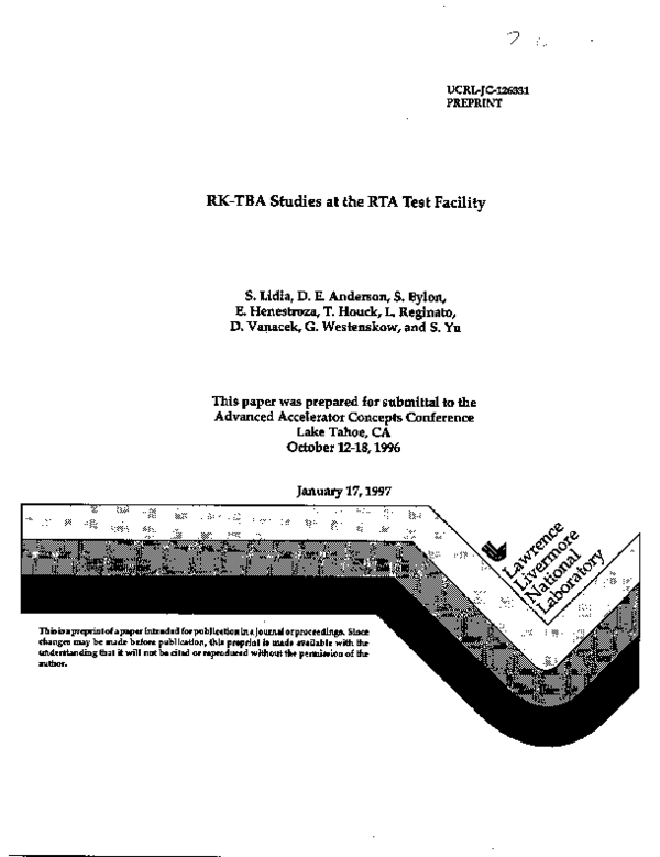 (PDF) RK-TBA studies at the RTA test facility
