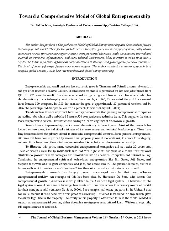 (PDF) Toward a Comprehensive Model of Global Entrepreneurship