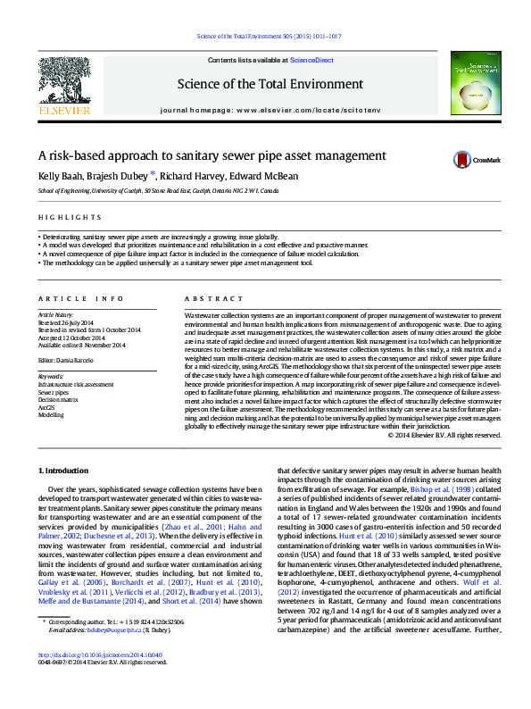 (PDF) A risk-based approach to sanitary sewer pipe asset management