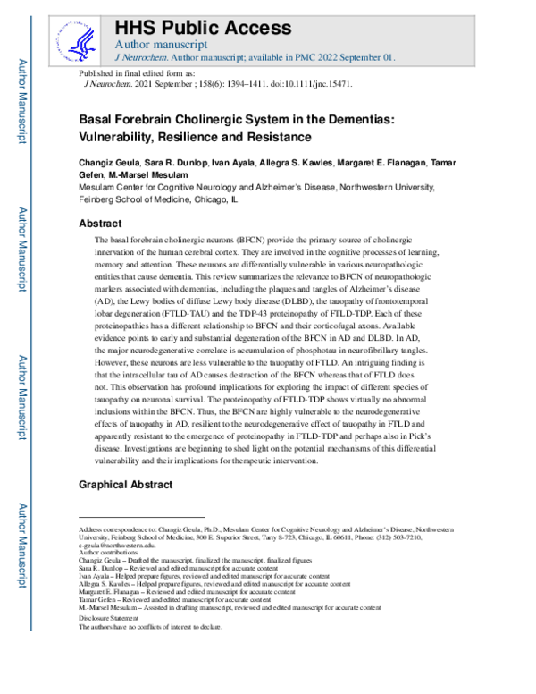 (PDF) Basal forebrain cholinergic system in the dementias ...