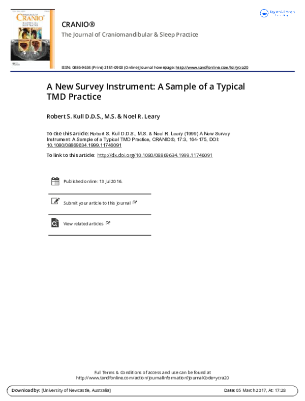 (PDF) A New Survey Instrument: A Sample of a Typical TMD Practice