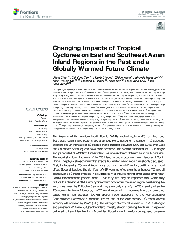 Pdf Changing Impacts Of Tropical Cyclones On East And Southeast Asian