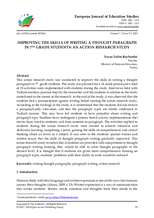 (PDF) Improving the Skills of Writing a Thought Paragraph in 7TH Grade ...