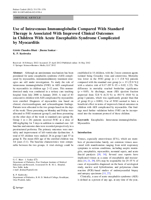 (PDF) Use of Intravenous Immunoglobulin Compared With Standard Therapy ...