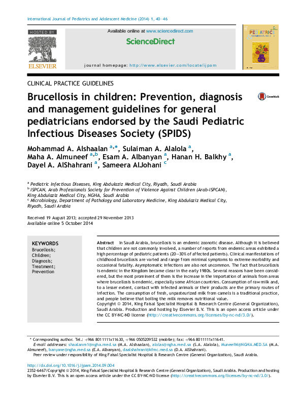 (PDF) Brucellosis in children: Prevention, diagnosis and management ...