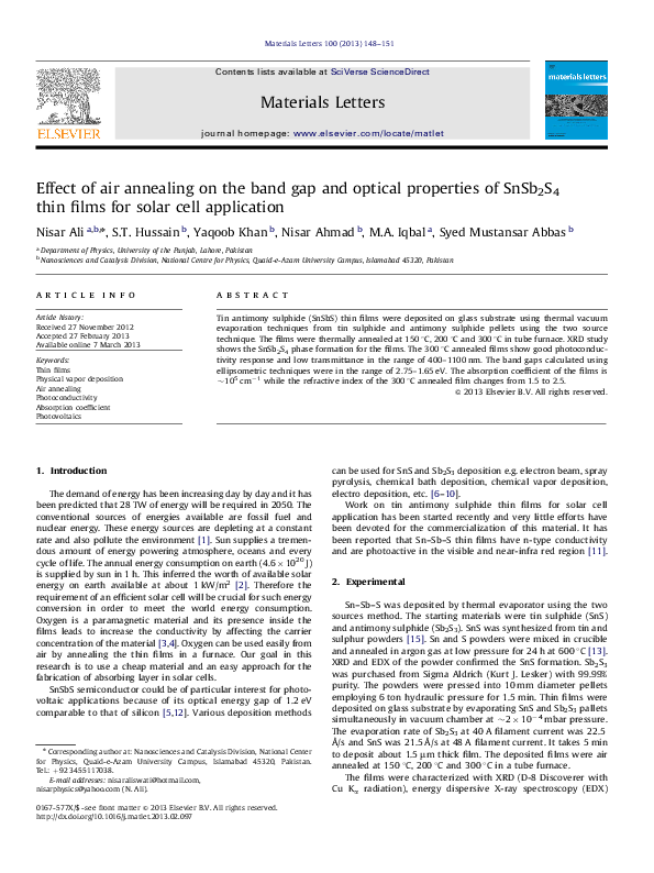 (PDF) Effect of air annealing on the band gap and optical properties of ...