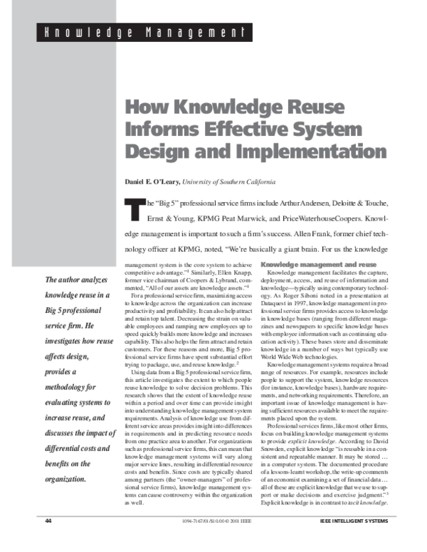 (PDF) How knowledge reuse informs effective system design and ...