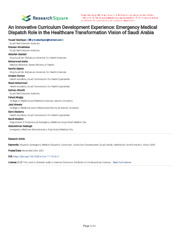 (PDF) An Innovative Curriculum Development Experience: Emergency ...