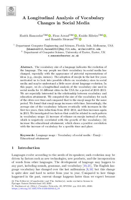 (PDF) A Longitudinal Analysis of Vocabulary Changes in Social Media