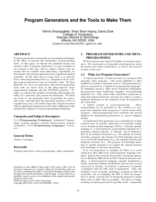 (PDF) Program generators and the tools to make them