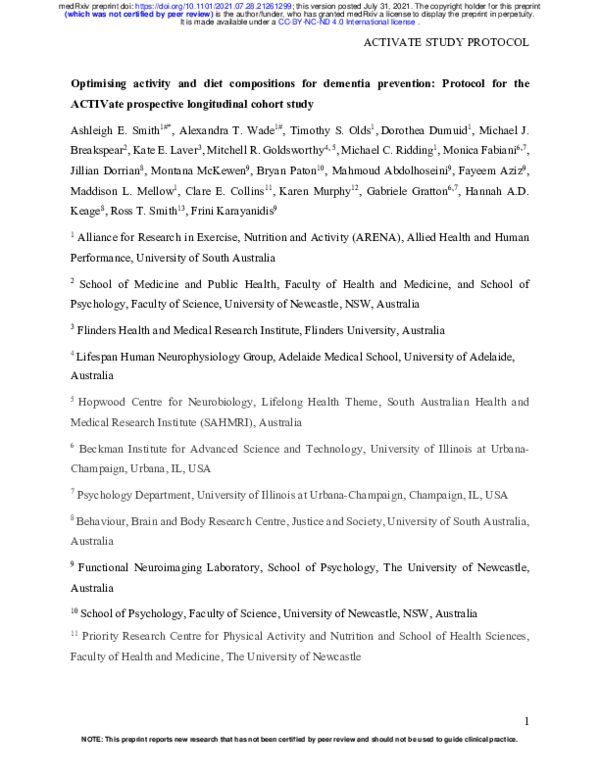 (PDF) Optimising activity and diet compositions for dementia prevention