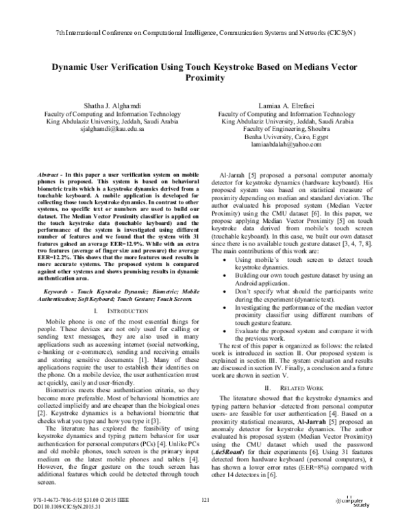 (PDF) Dynamic User Verification Using Touch Keystroke Based on Medians ...