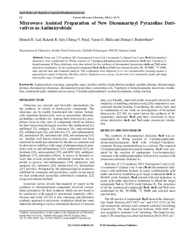(PDF) Microwave Assisted Preparation of New Dicoumarinyl Pyrazoline ...