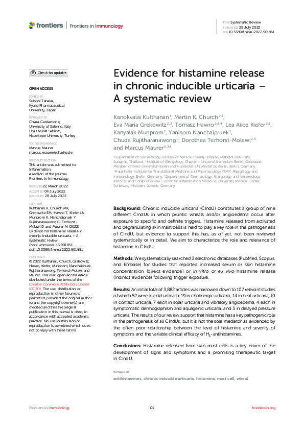 (PDF) Evidence for histamine release in chronic inducible urticaria A