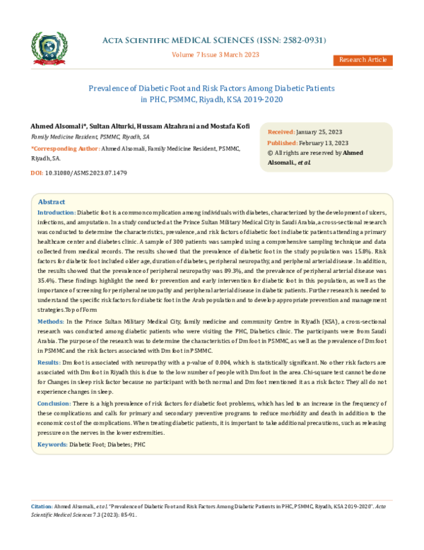 (PDF) Prevalence of Diabetic Foot and Risk Factors Among Diabetic ...