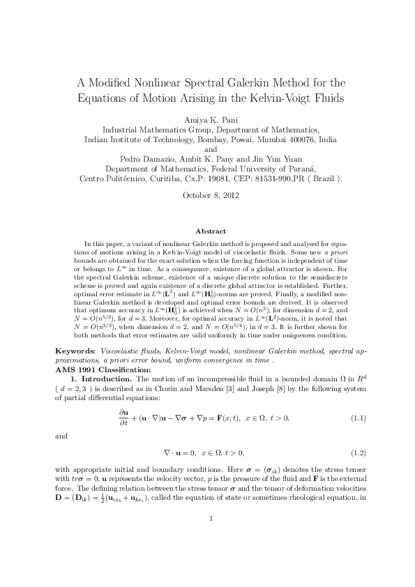 (PDF) A modified nonlinear spectral Galerkin method for the equations ...