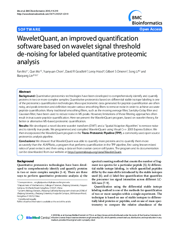(PDF) WaveletQuant, an improved quantification software based on ...