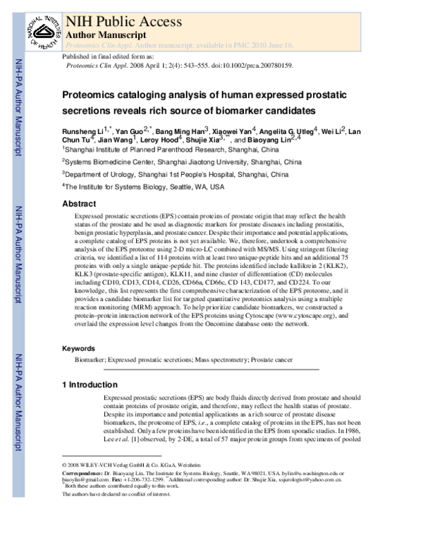 (PDF) Proteomics cataloging analysis of human expressed prostatic ...