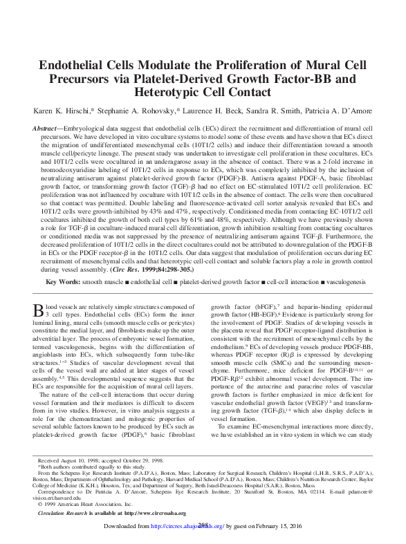 (PDF) Endothelial Cells Modulate the Proliferation of Mural Cell ...