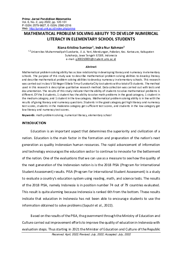 (PDF) Mathematical Problem Solving Ability to Develop Numerical ...