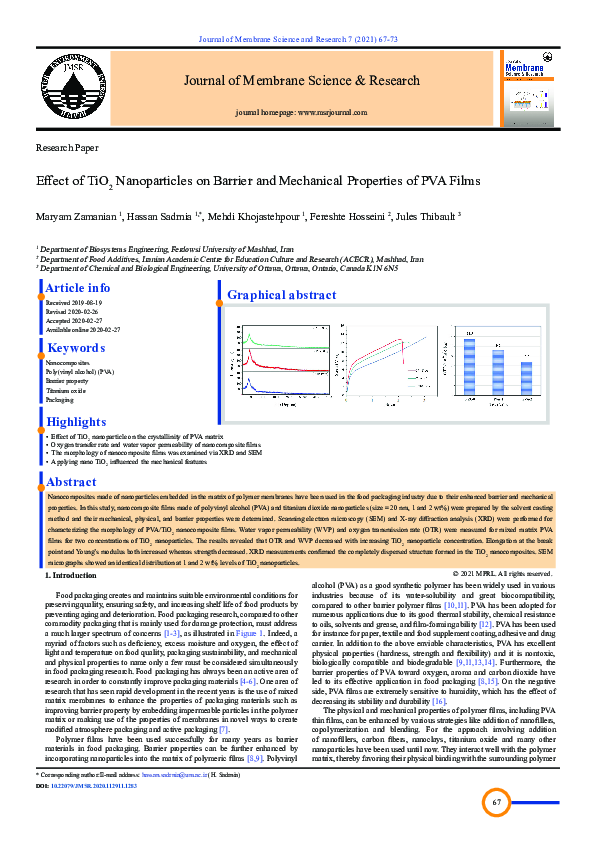 (PDF) Effect of TiO2 Nanoparticles on Barrier and Mechanical Properties ...
