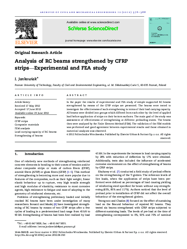 (PDF) Analysis of RC beams strengthened by CFRP strips—Experimental and ...