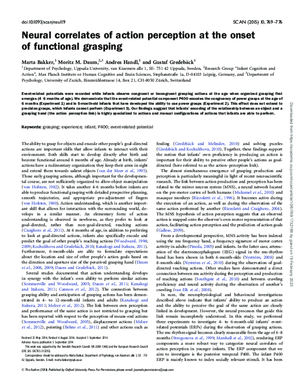 (PDF) Neural correlates of action perception at the onset of functional ...